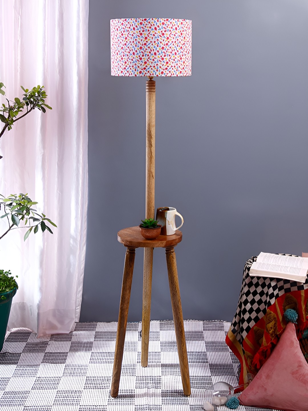 

Devansh Brown & Red Printed Cotton Wooden Floor Lamp
