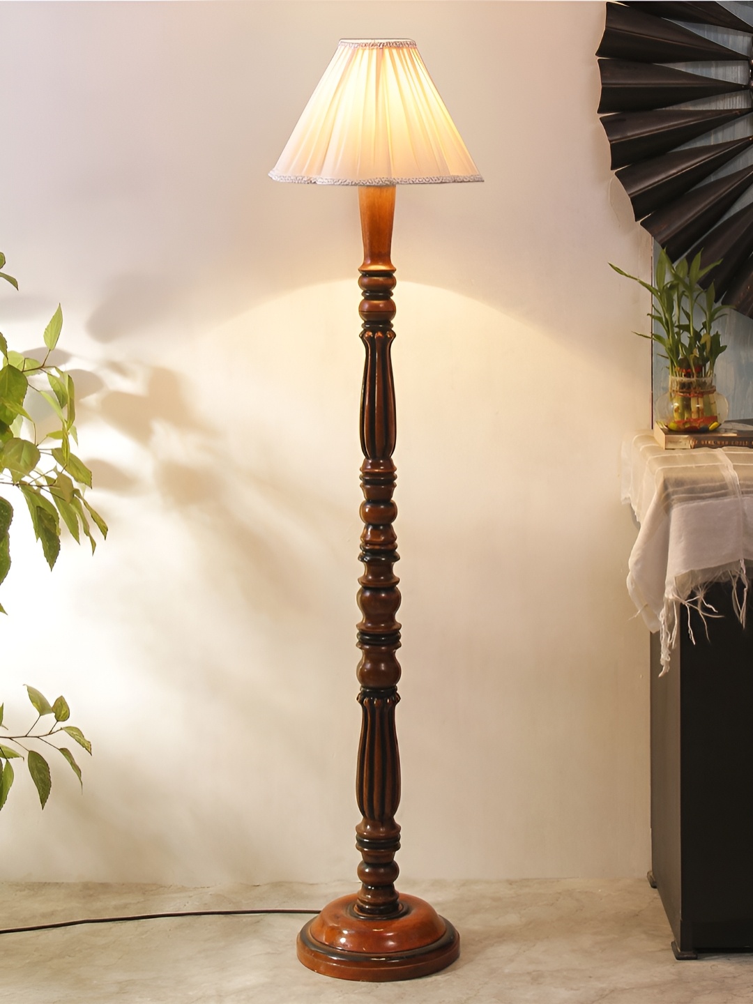 

Devansh Off-White & Brown Cotton Wooden Floor Lamp