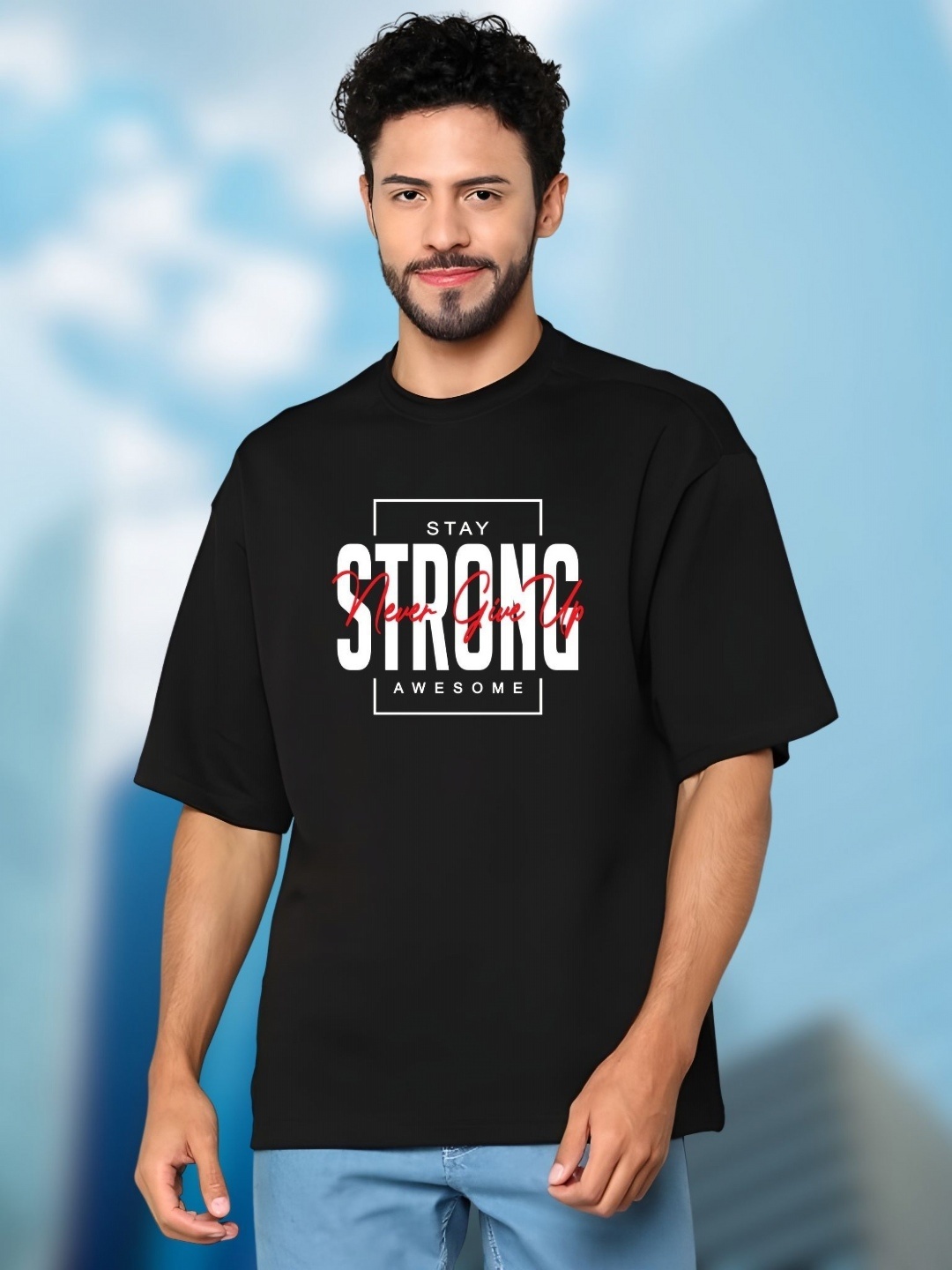 

THE BEETEL HOUSE Men Drop-Shoulder Sleeves T-shirt, Black