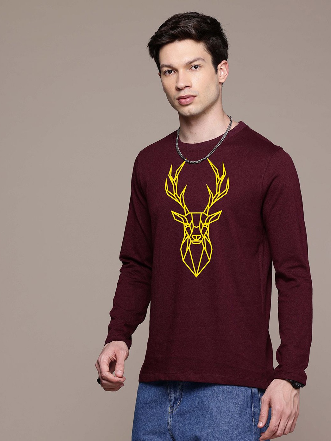 

Moda Rapido Men Printed T-shirt, Burgundy