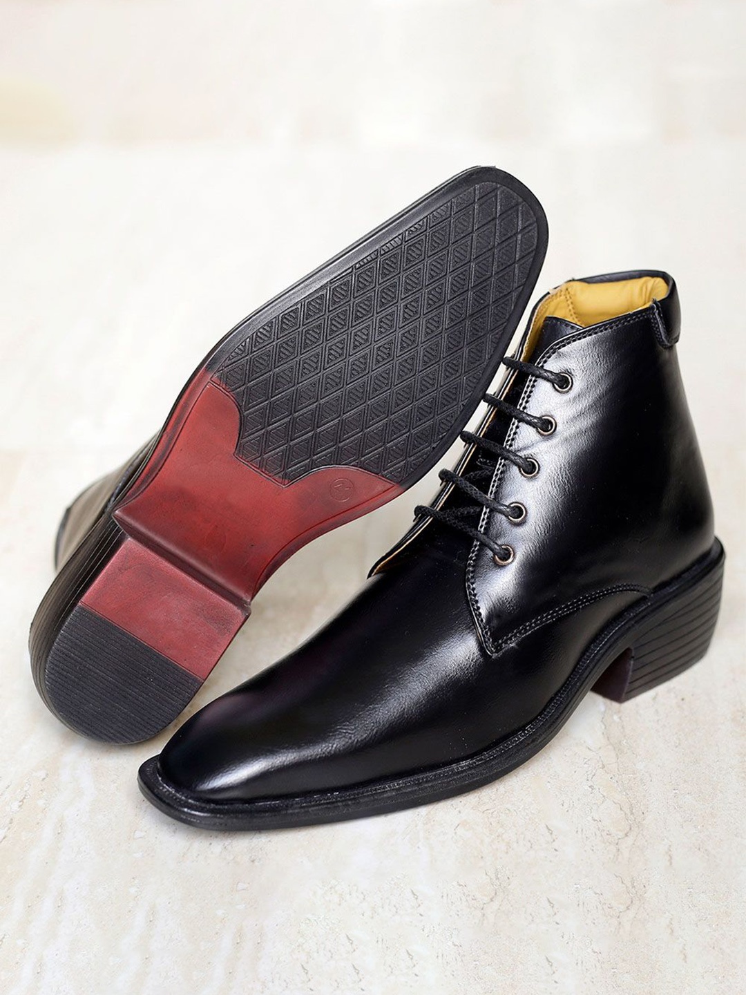 

riffway Men Height Increasing Lace Up Block Heel Boots, Black