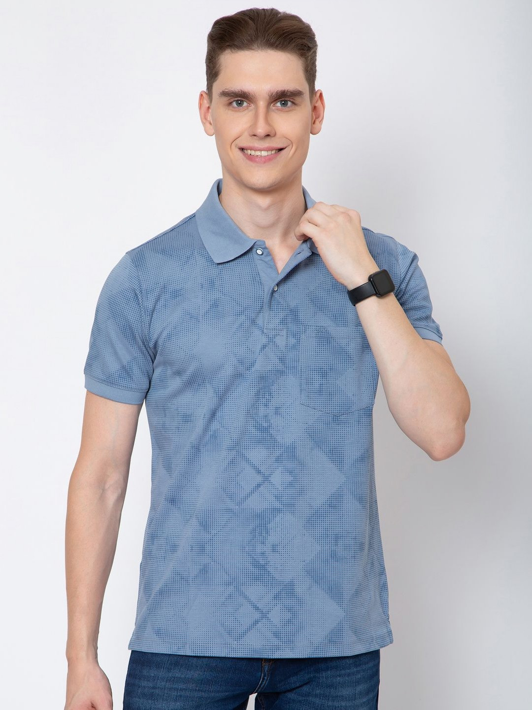 

Sparky Men Floral Polo Collar Pockets T-shirt, Blue