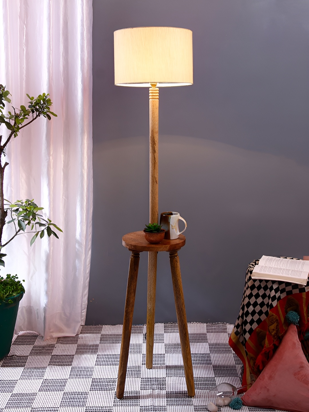 

Devansh Off-White Cylindrical Shaped Wooden Floor Lamp