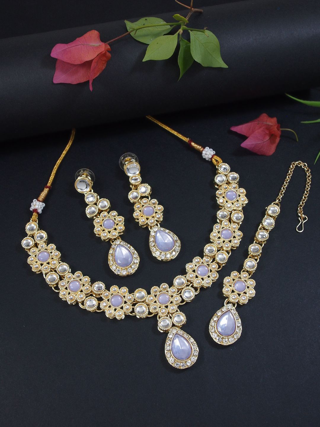 

I Jewels Gold-Plated Kundan-Studded Jewellery Set