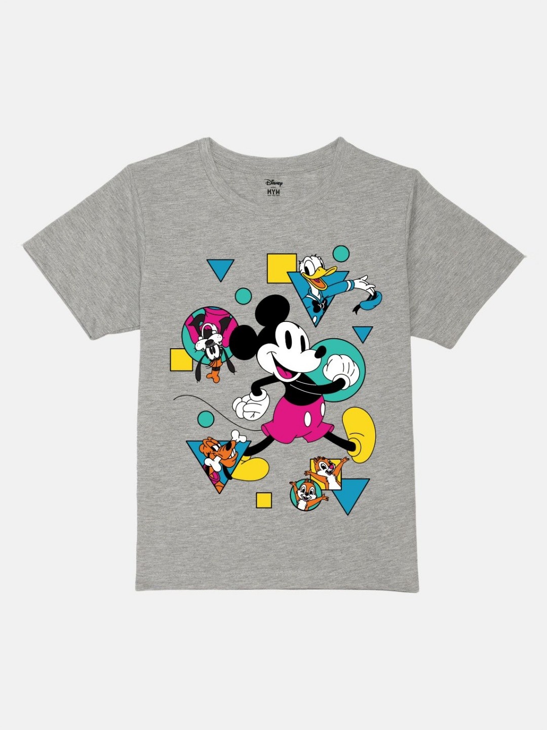 

Wear Your Mind Boys Mickey Mouse Printed Pure Cotton Applique T-shirt, Grey