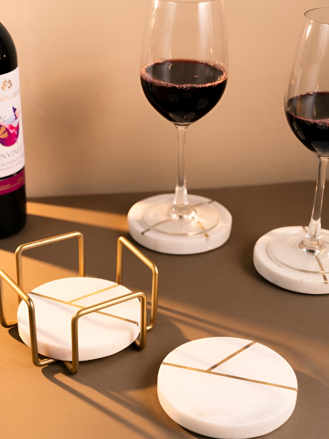 

The Pitara Project Set Of 4 White Marble Round Coasters
