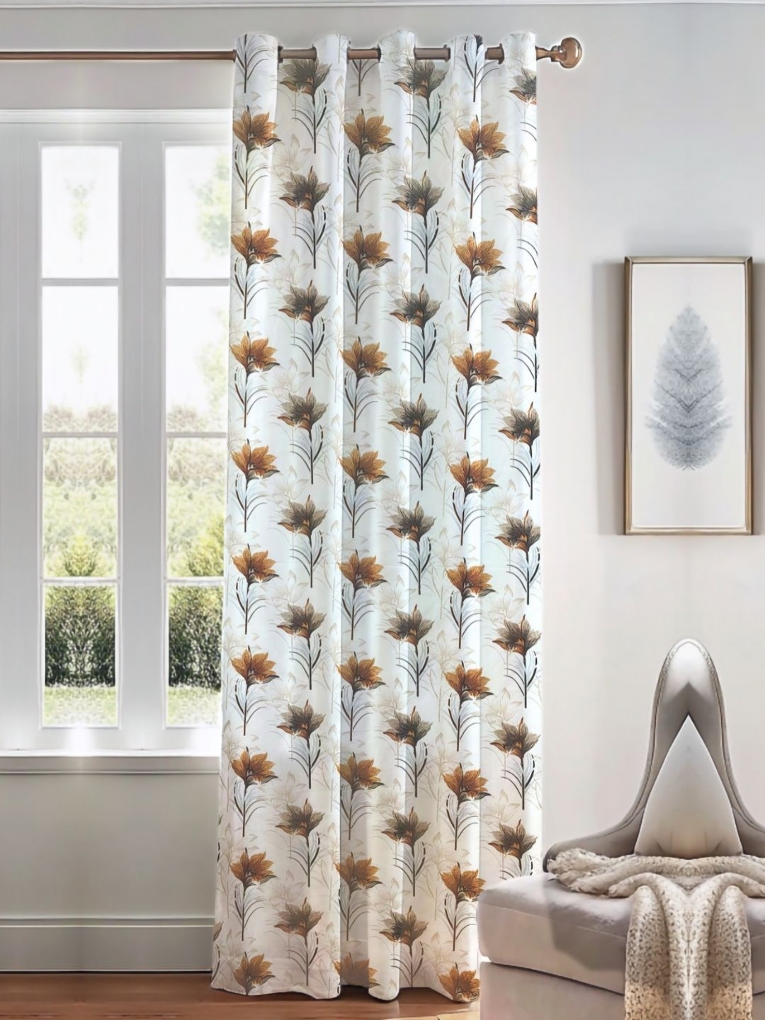 

Kanodia Poly Fab White & Brown Floral Door Curtain
