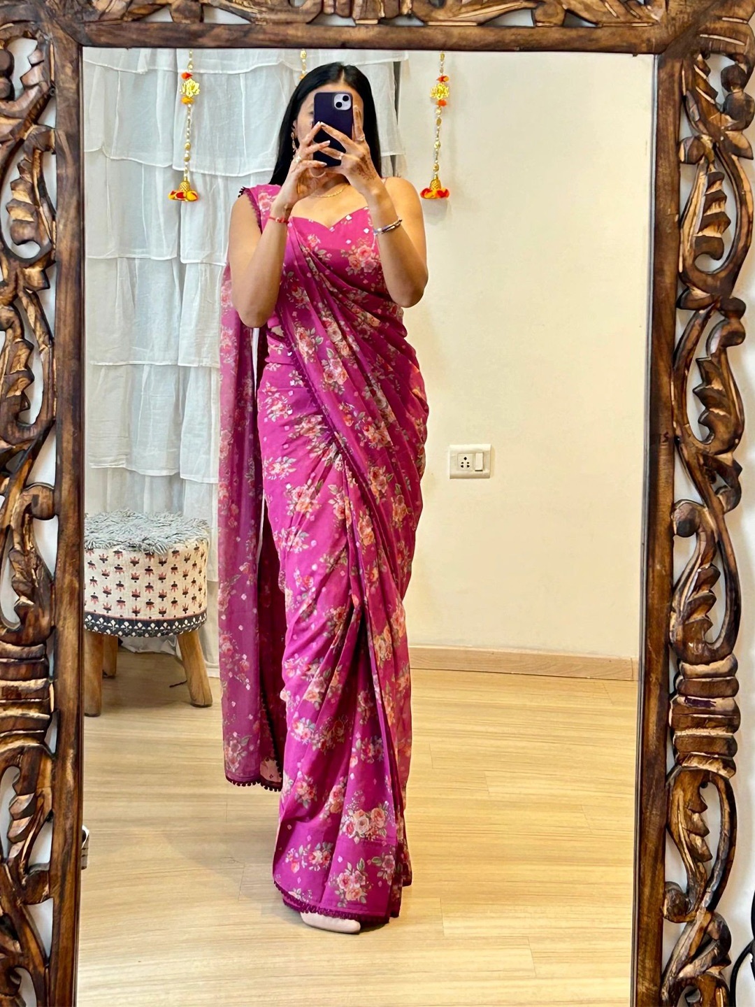 

Moda Rapido Floral Printed Ready to Wear Saree, Pink