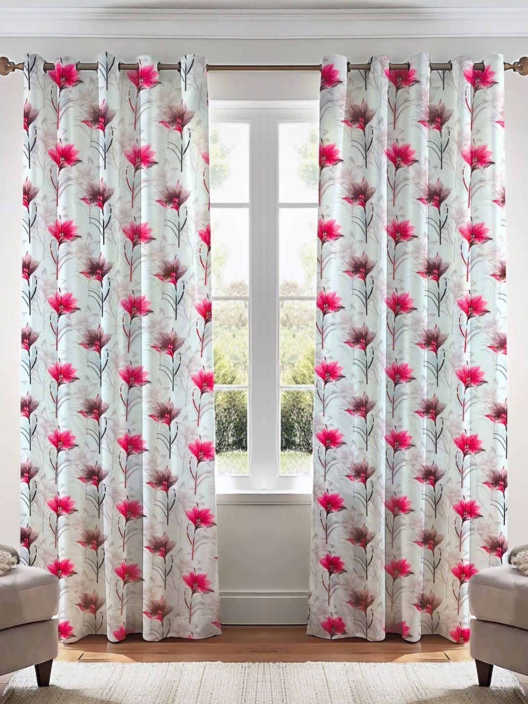 

Kanodia Poly Fab Pink & White Set of 2 Floral Long Door Curtain