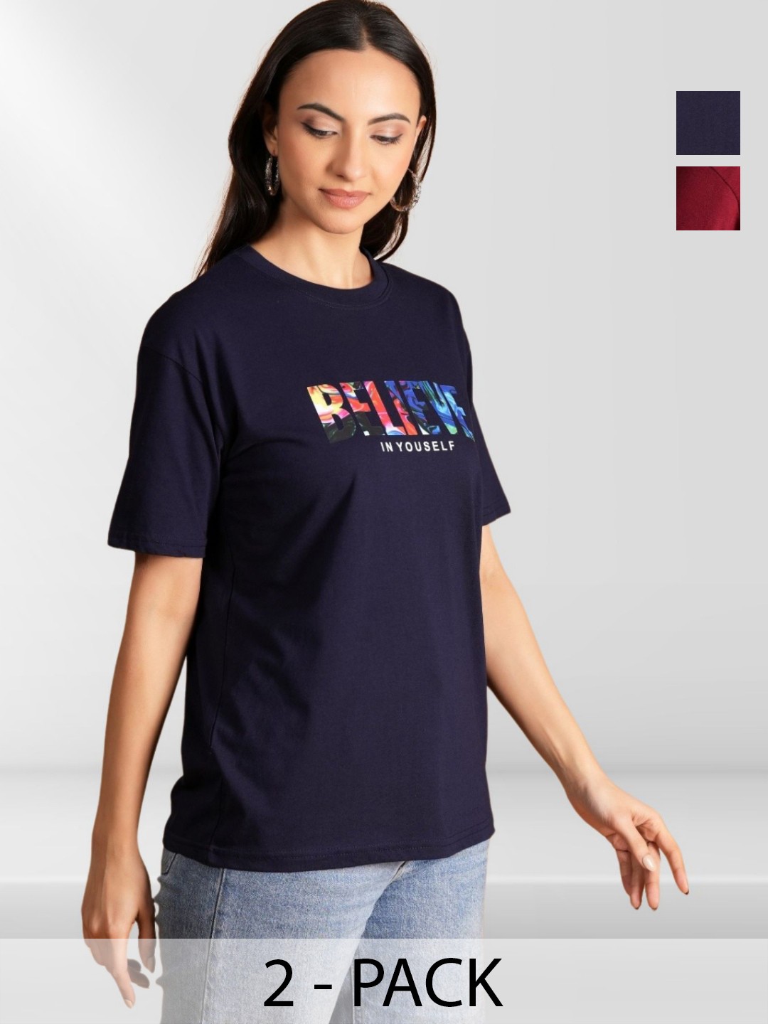 

BAESD Women Typography 2 Printed Applique T-shirt, Multi