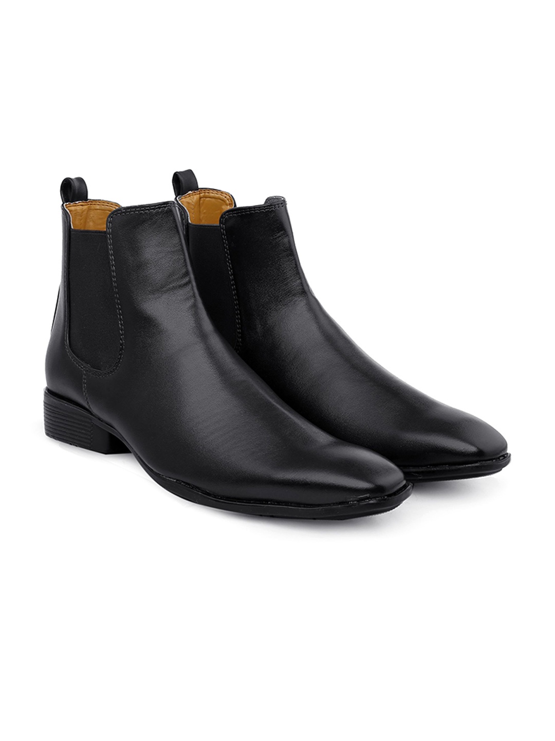 

riffway Men Height Increasing Slip On Block Heel Boots, Black