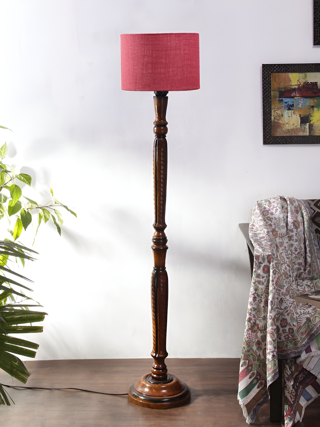 

Devansh Pink & Brown Jute Wooden Floor Lamp With Shade