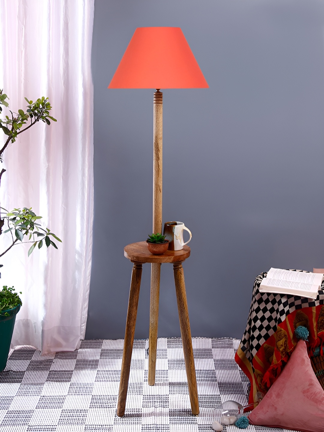 

Devansh Brown & Orange Cotton Wooden Floor Lamp