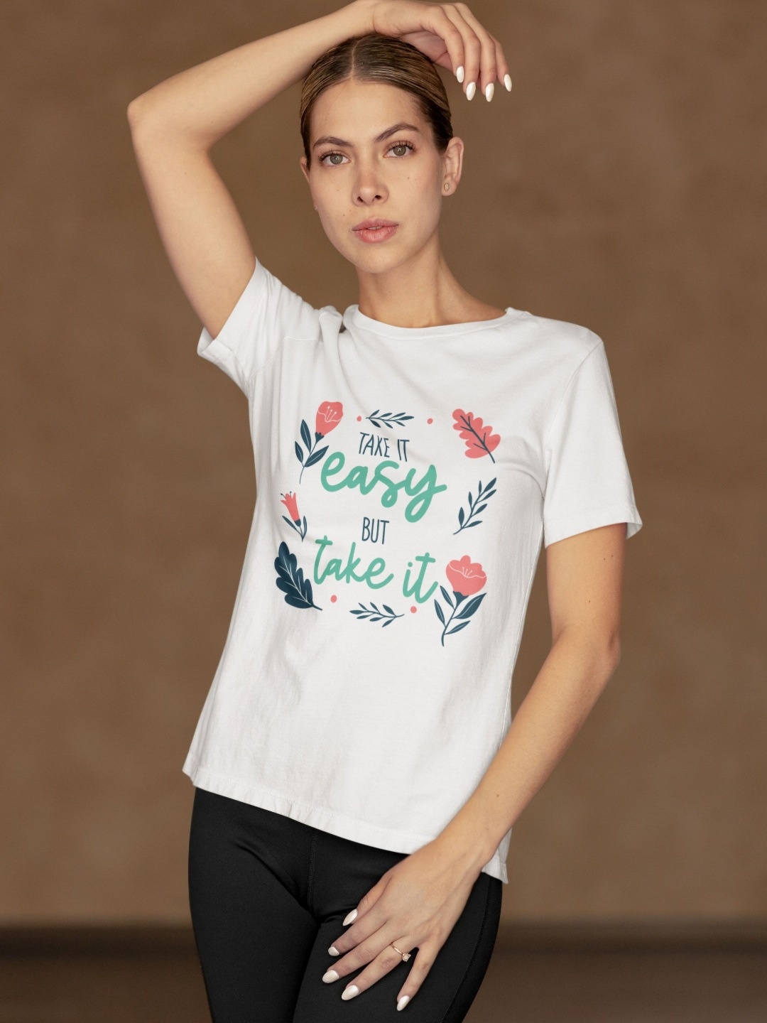 

Moda Rapido Women Floral Printed Tropical Bio Finish Applique T-shirt, White