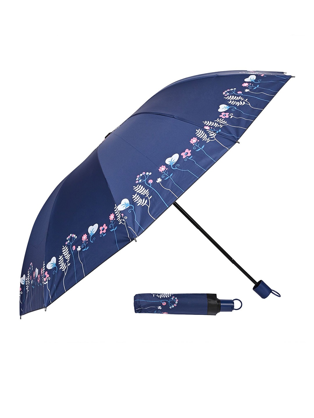 

LOOM LEGACY Manual 3 Fold Self Design Umbrellas, Navy blue
