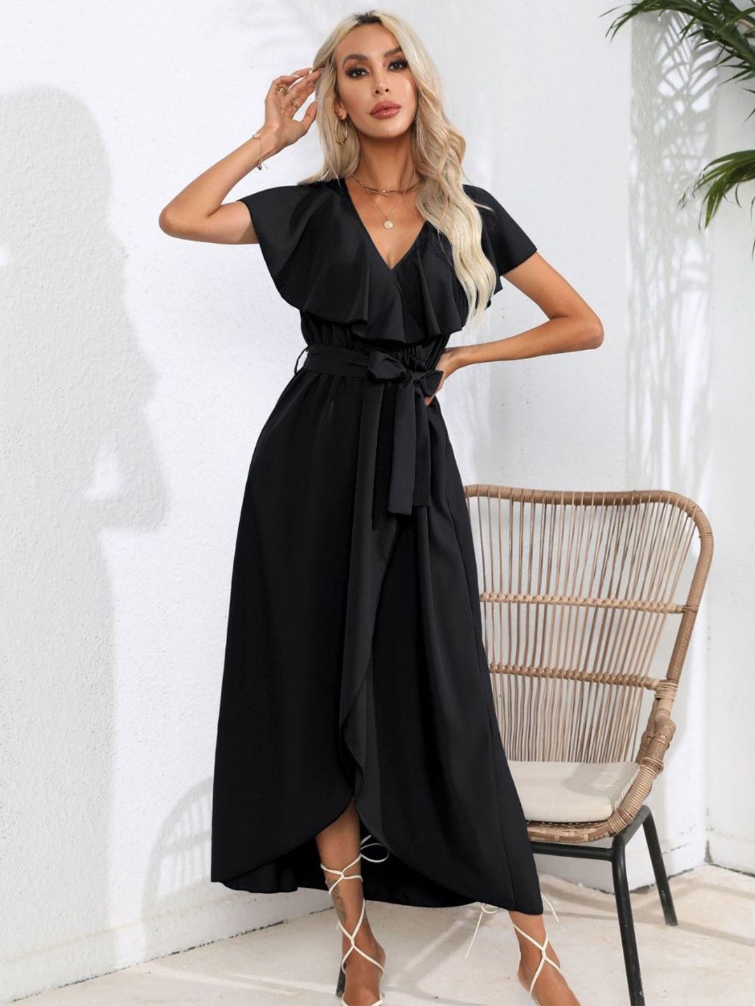 

Oh Rare Women Maxi Wrapped Dress, Black