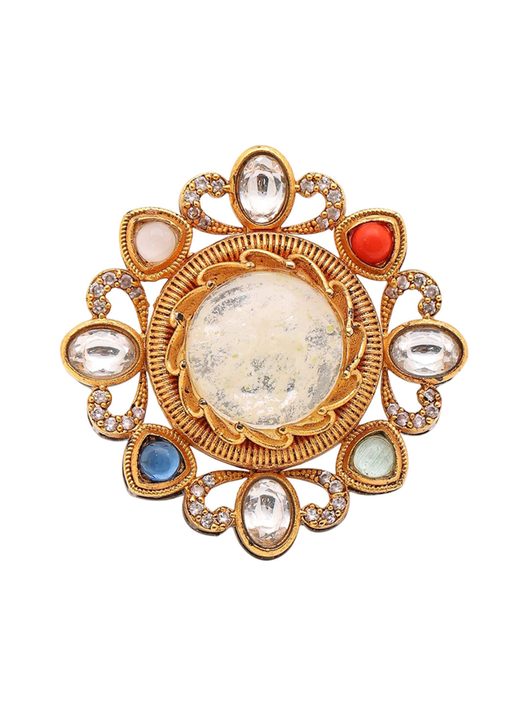 

Exotic India Floral Design Stone Studded Adjustable Ring, Gold