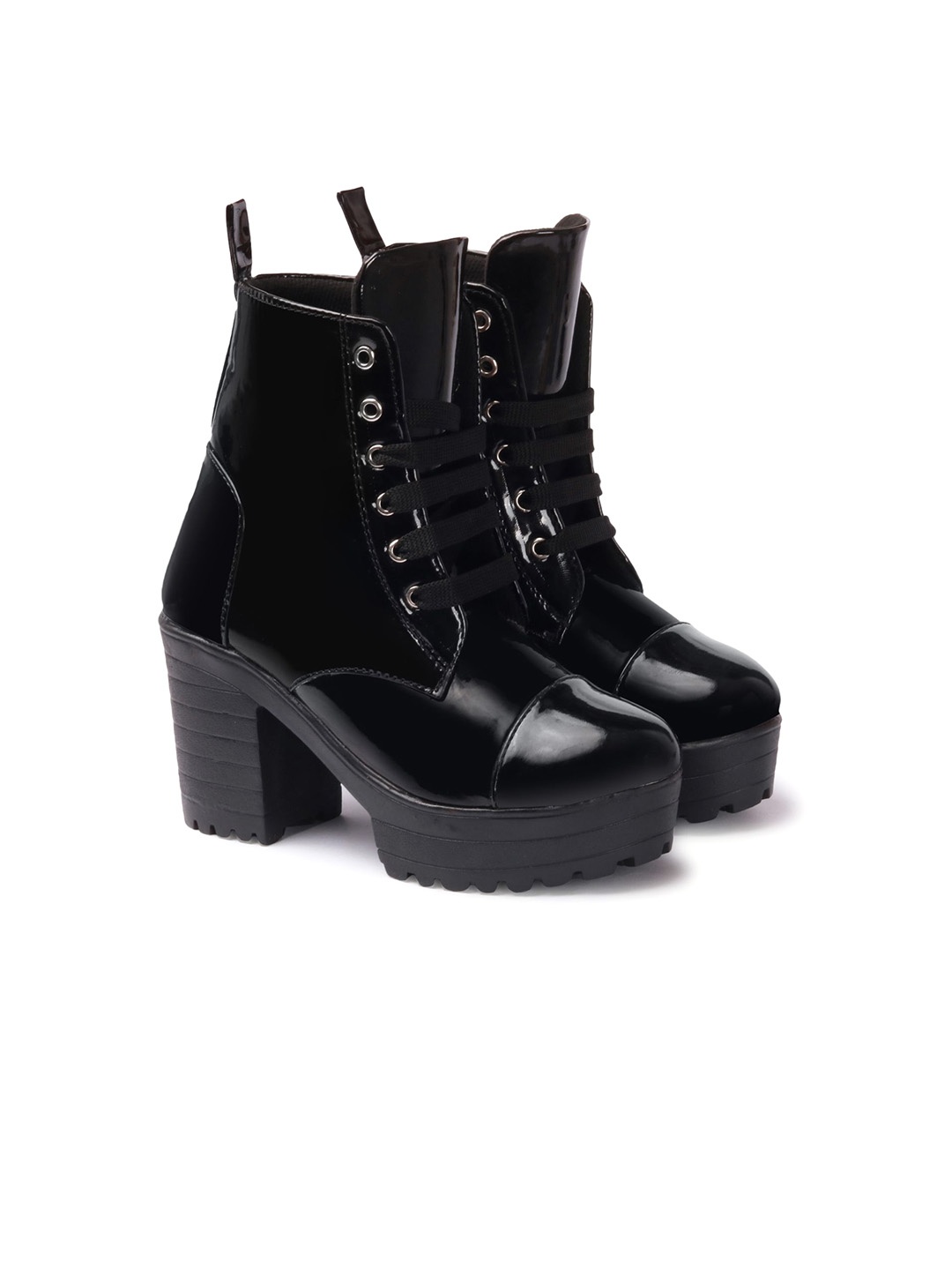 

STRASSE PARIS Women High-Top Ankle Length Lace-Ups Block Heeled Boots, Black