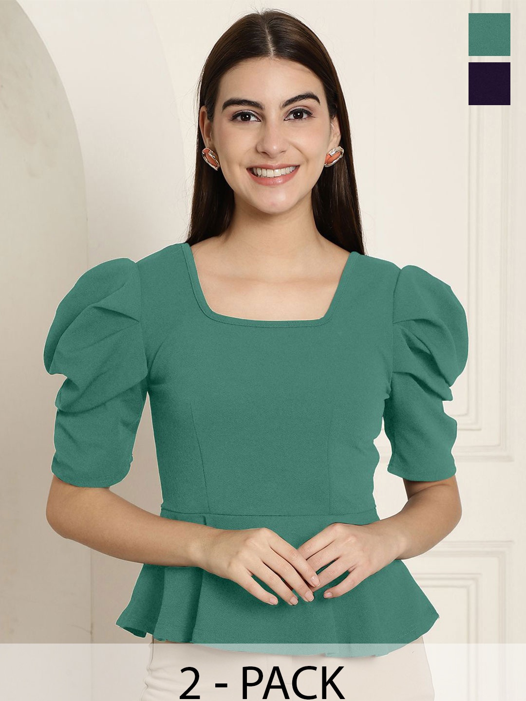 

Tromko Top Pack of 2 Casual Regular Sleeves Solid Women Multicolor Top, Multi