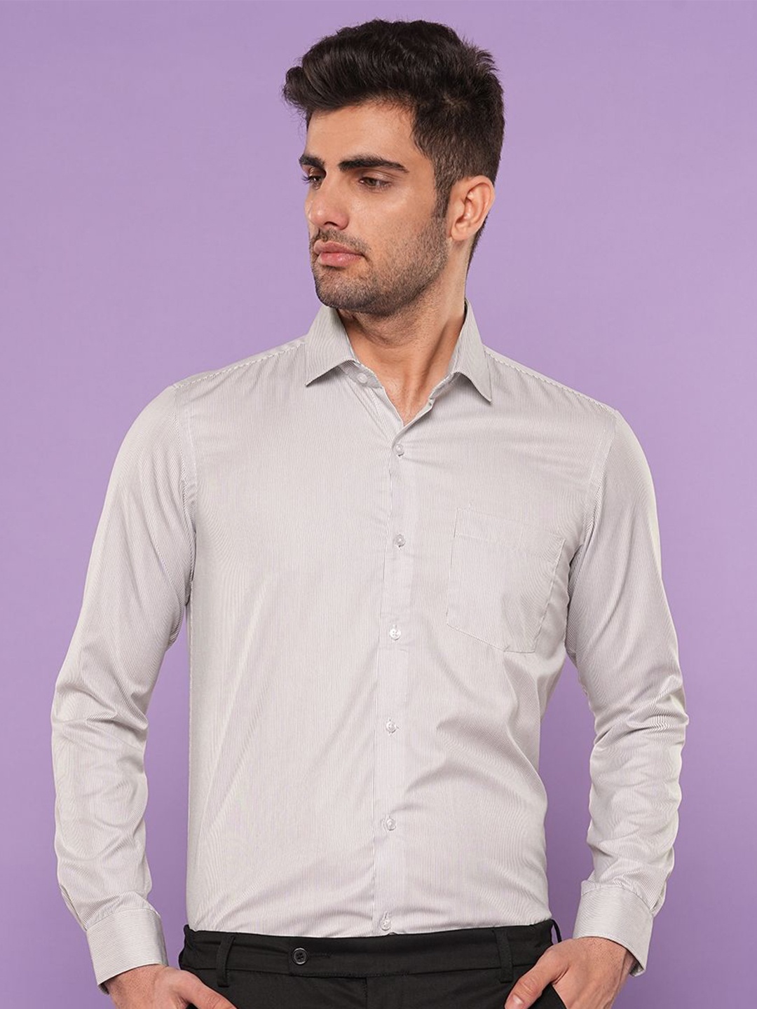 

John Philips Men Slim Fit Opaque Casual Shirt, Grey