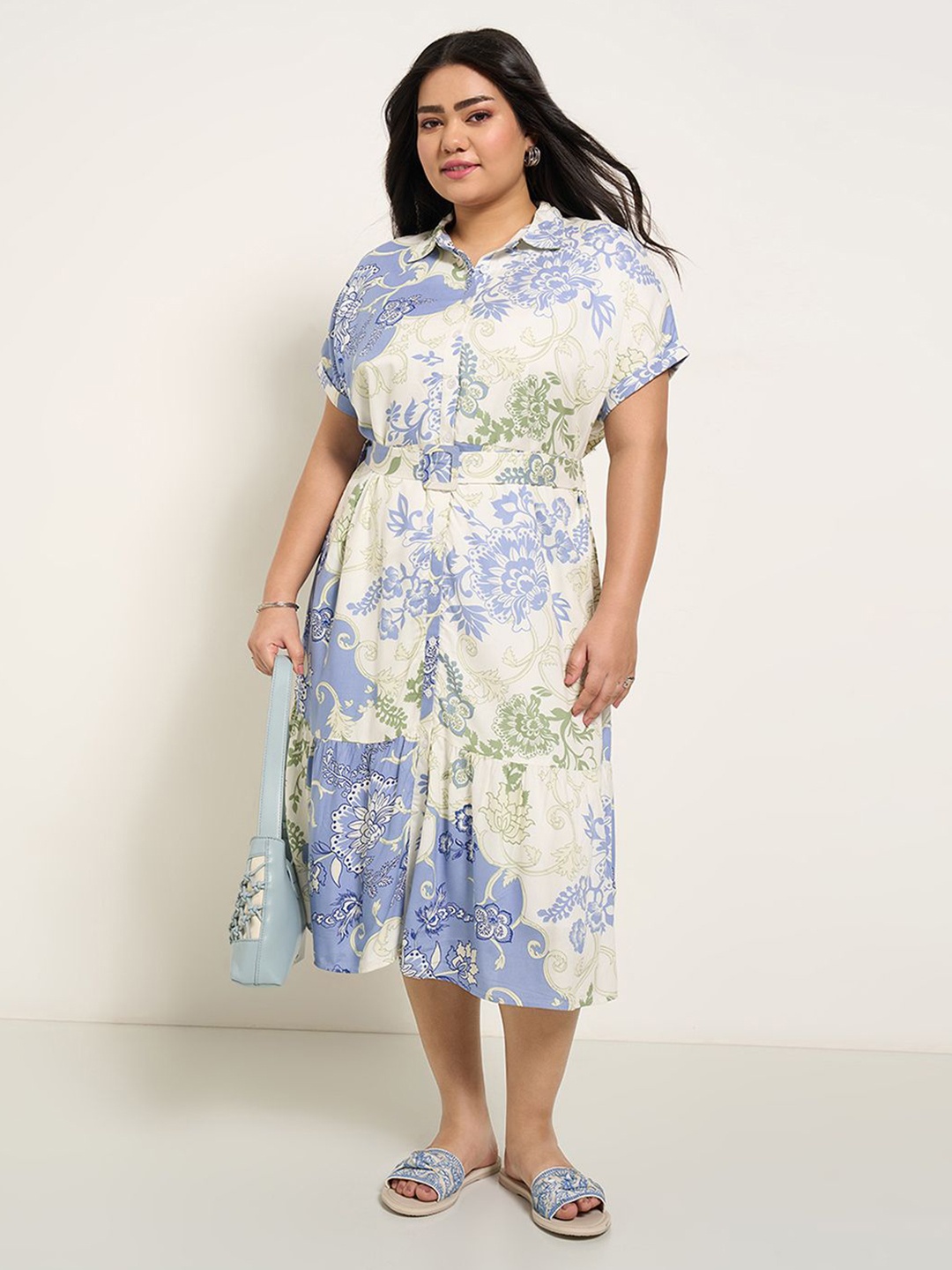 

Honey Curvytude by Pantaloons Women Floral Printed Fit & Flare Midi Dress, Blue