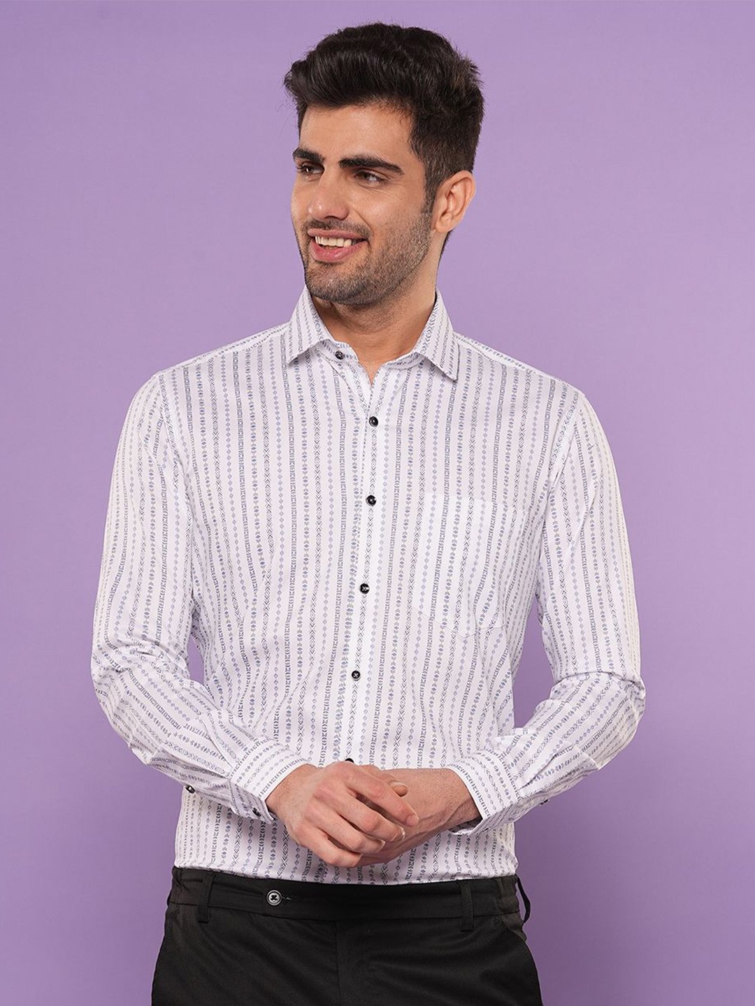 

John Philips Men Slim Fit Opaque Striped Casual Shirt, Blue