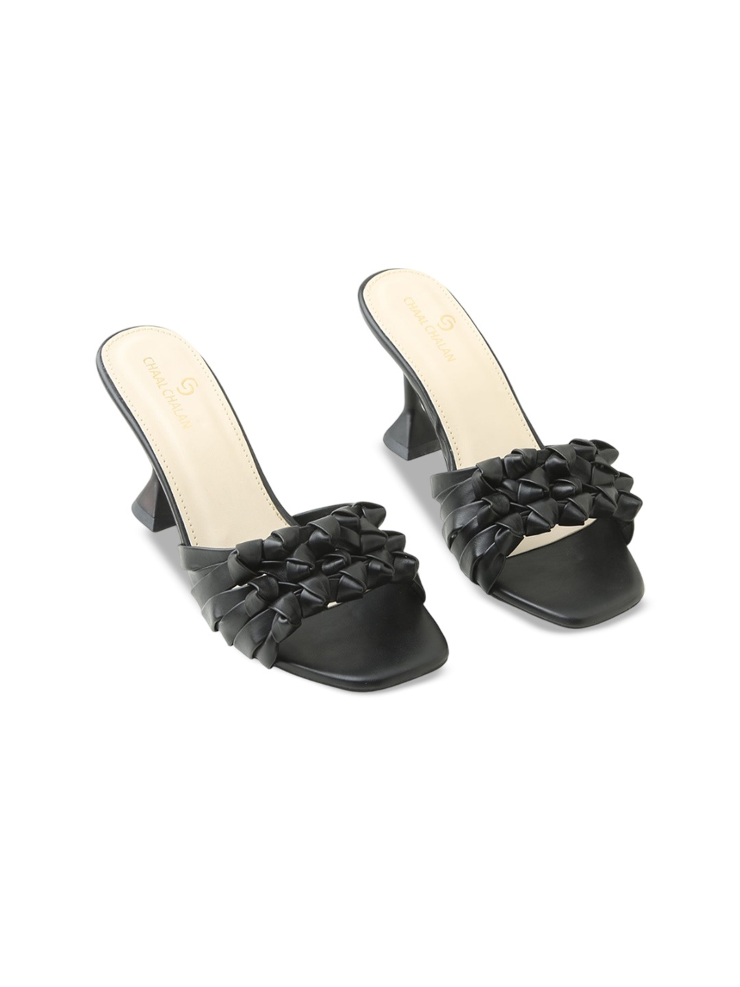 

CHAAL CHALAN PU Stiletto Peep Toes with Bows, Black