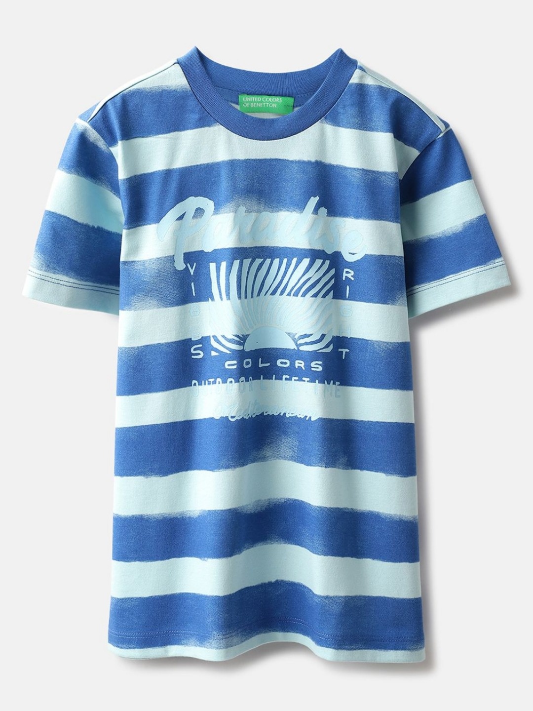 

United Colors of Benetton Boys Striped Pure Cotton Pockets T-shirt, Blue