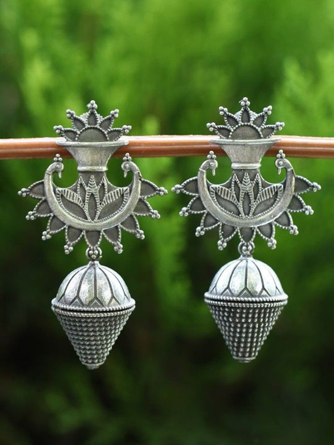 

Sangria Tribal-Inspired Oxidized Drop Earrings, Silver