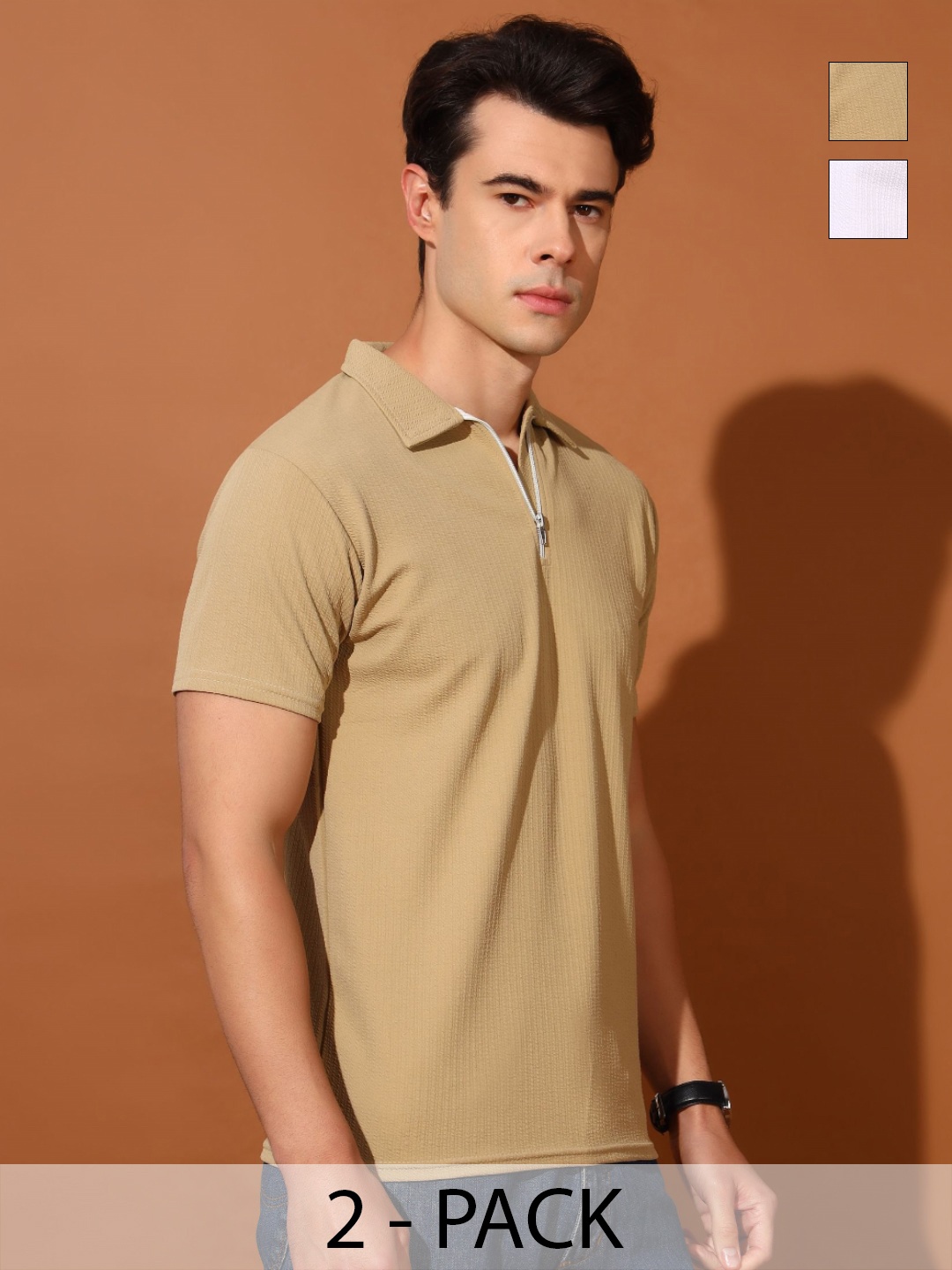 

Christy World Men 2 Polo Collar Pockets T-shirt, Multi