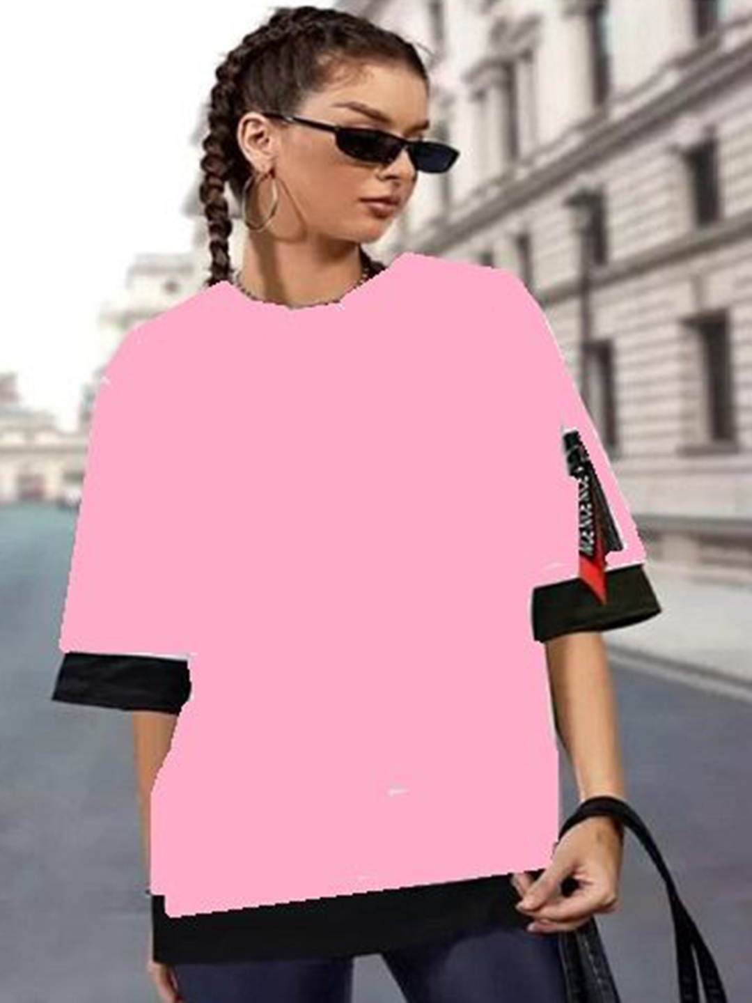 

SAHAL Women V-Neck Extended Sleeves Cut Outs T-shirt, Pink