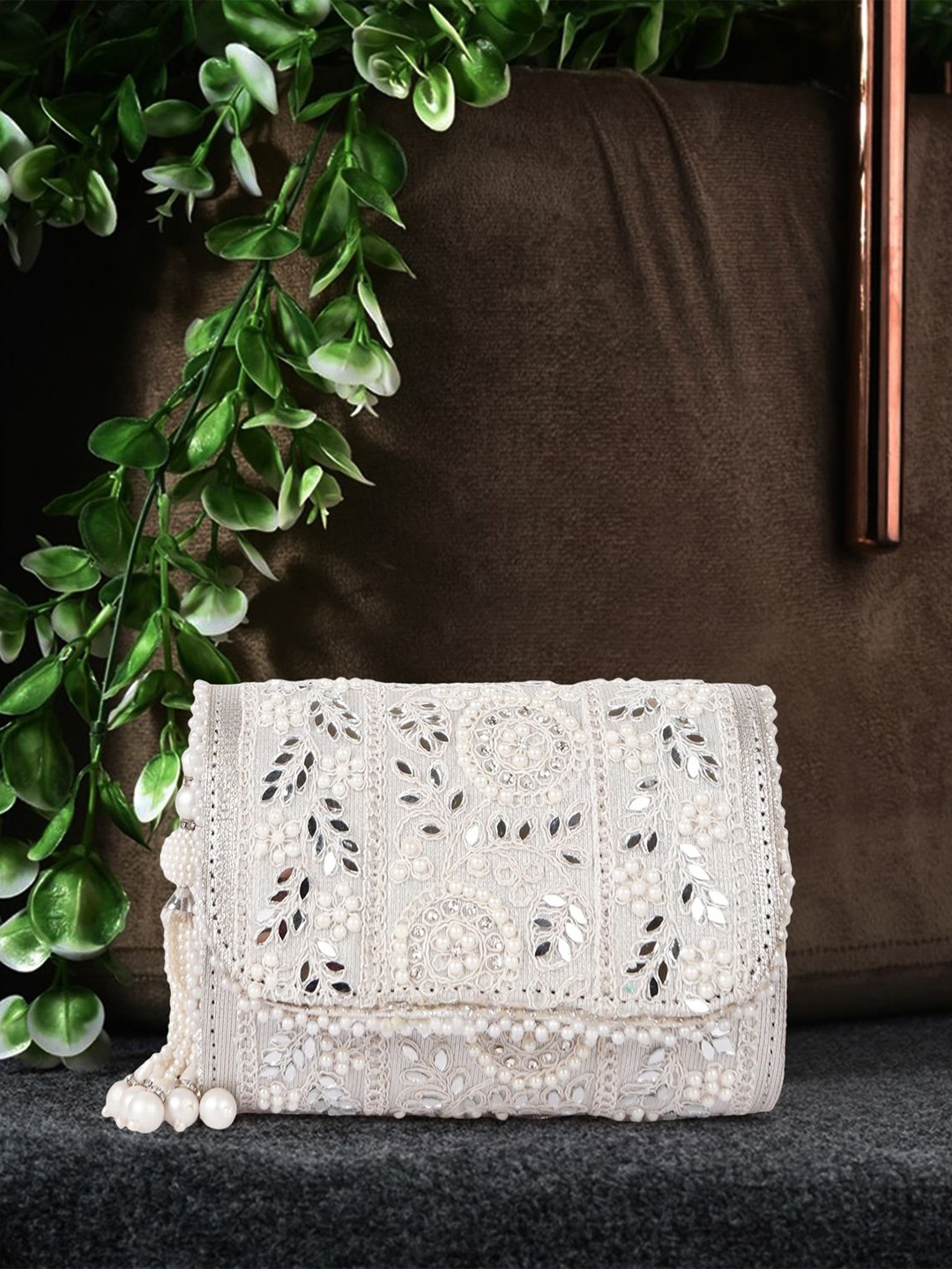 

PLANX Embroidered Box Clutch, White