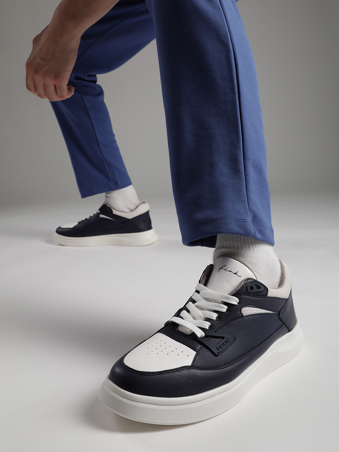

FCUK Men Colourblocked Sneakers with Perforations, Navy blue