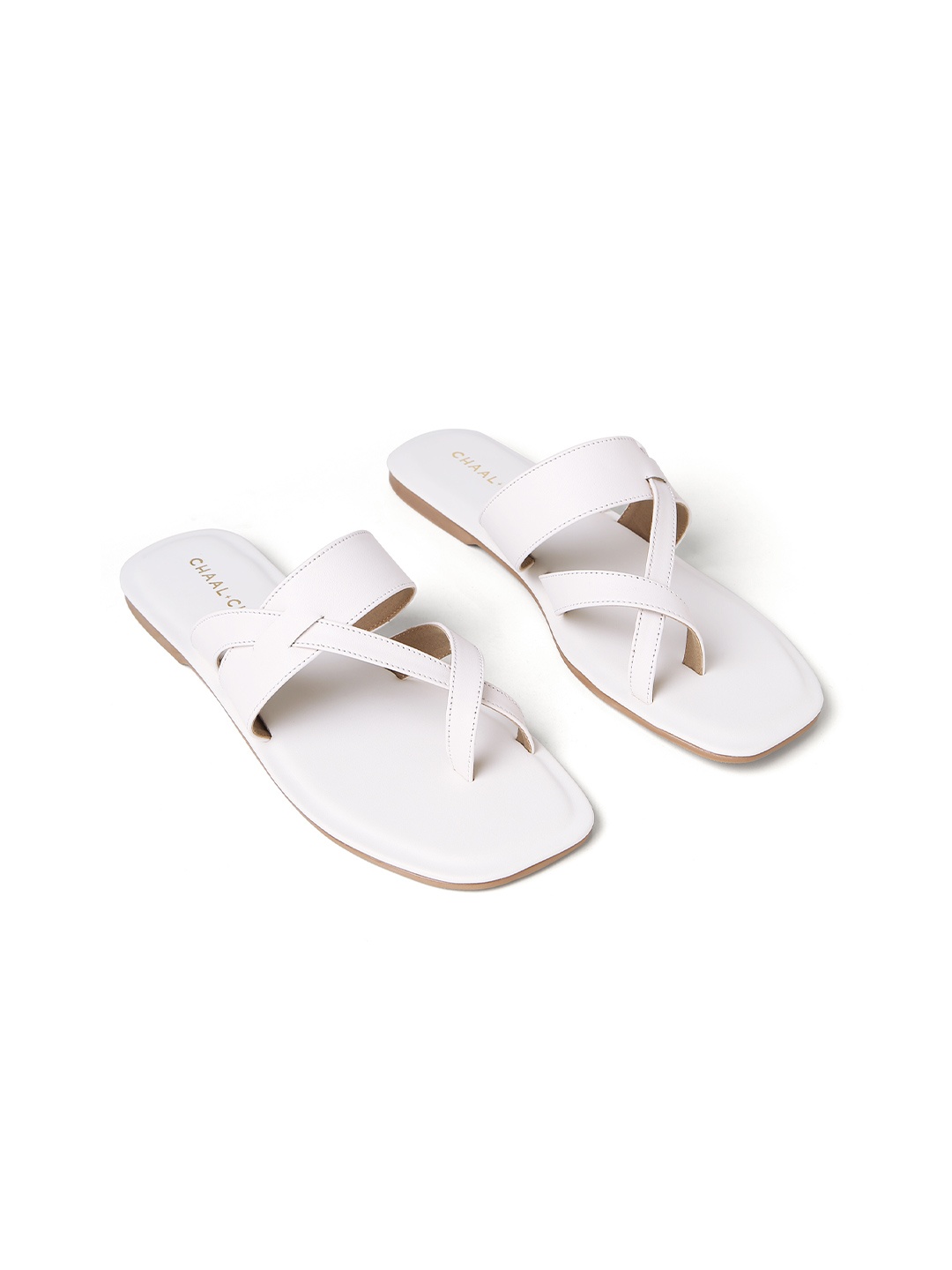 

CHAAL CHALAN Women Square Toe One Toe Flats, White