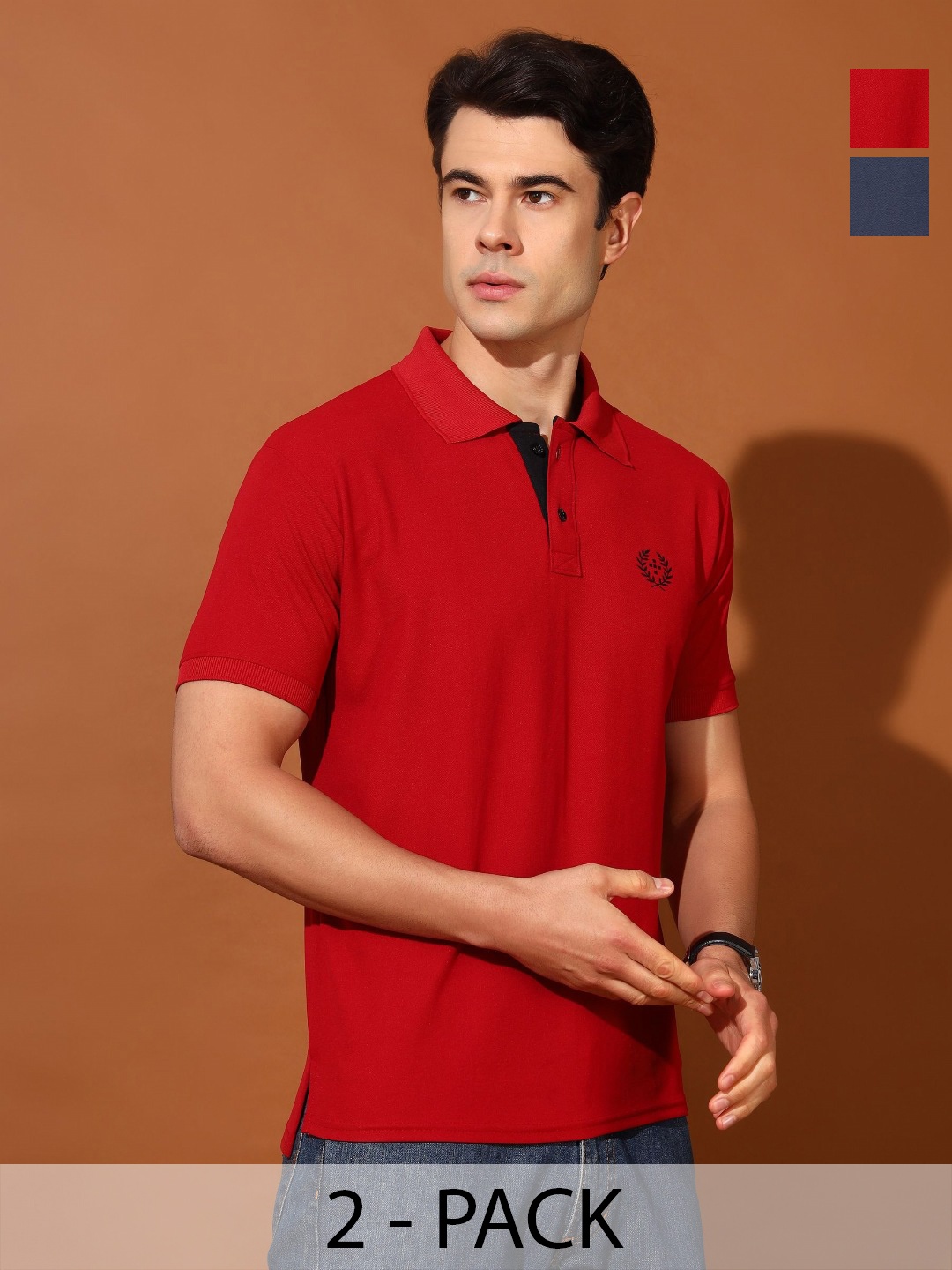 

Christy World Men 2 Polo Collar Applique T-shirt, Multi