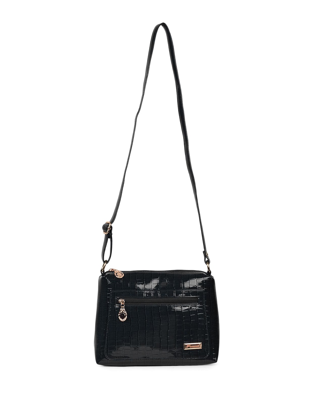 

FOMMIL Textured PU Sling Bag, Black