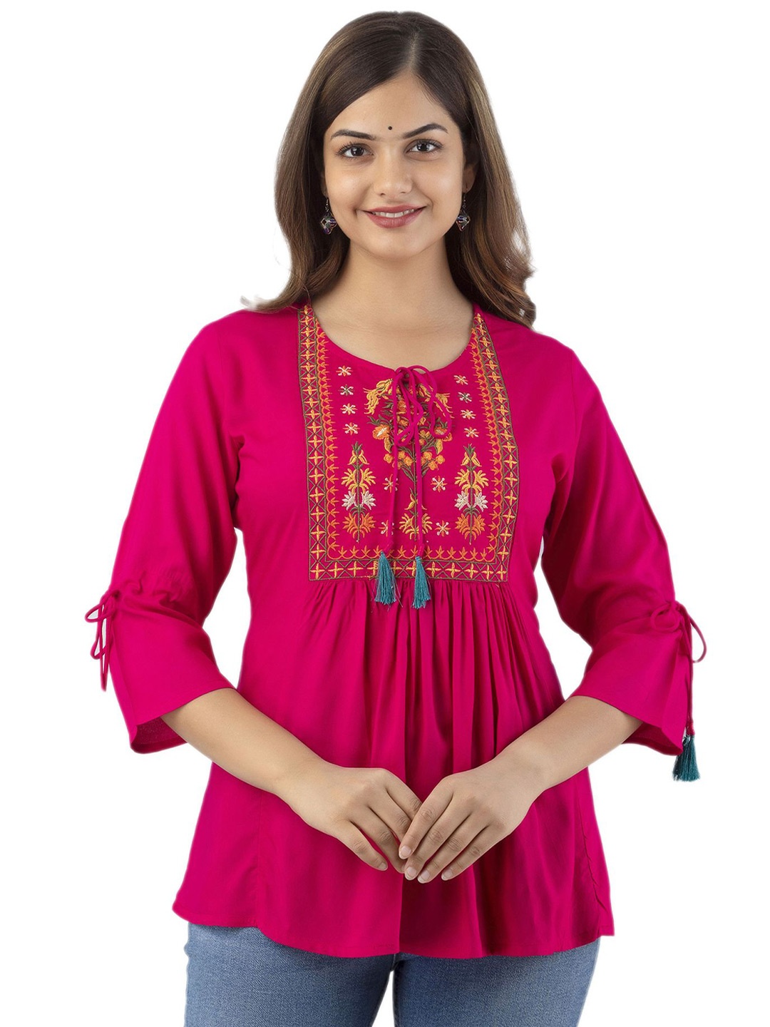 

DMP FASHION Women Handloom Top, Pink