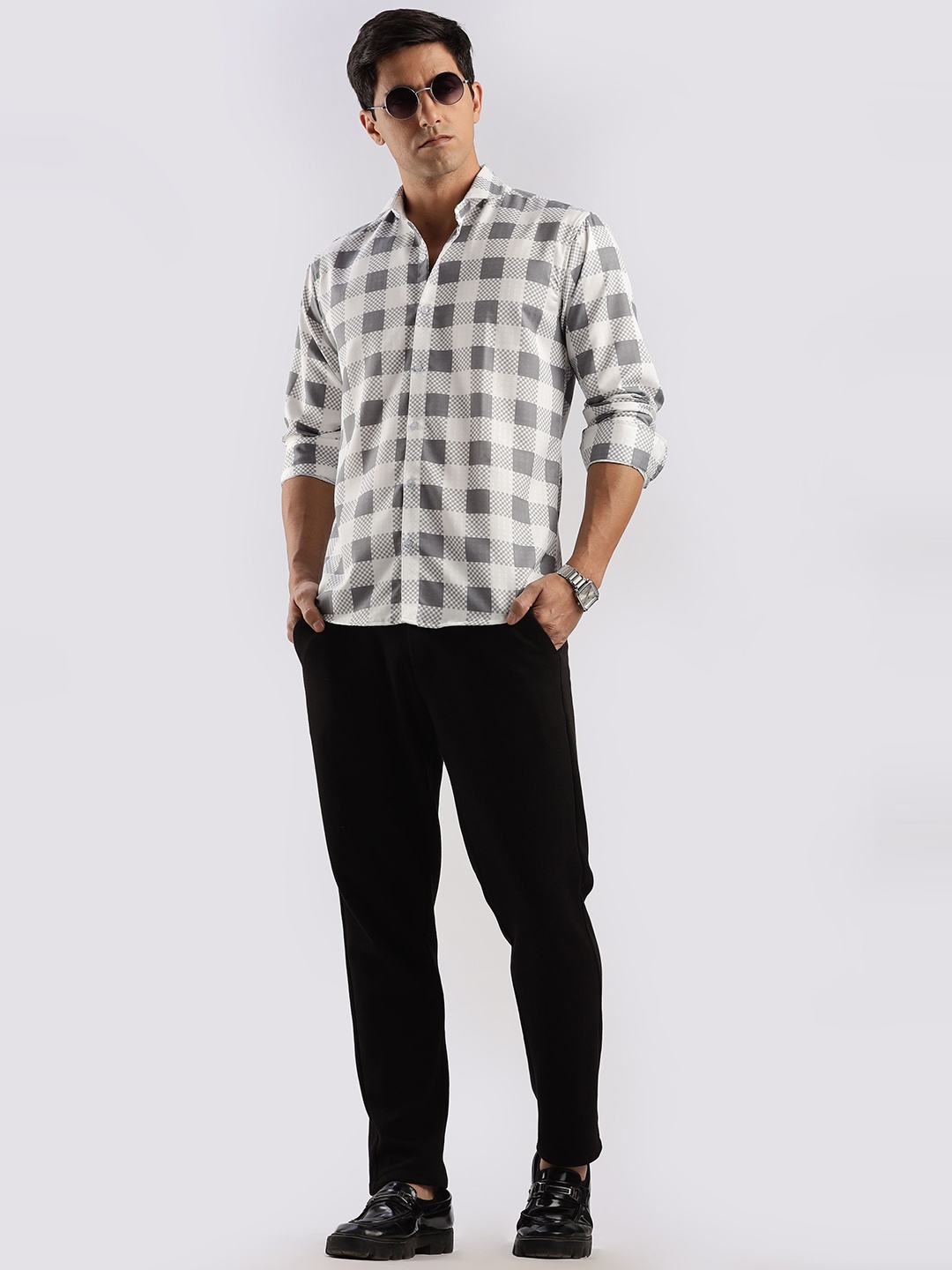 

RICH & ROMAN Men Classic Opaque Printed Semiformal Shirt, Grey