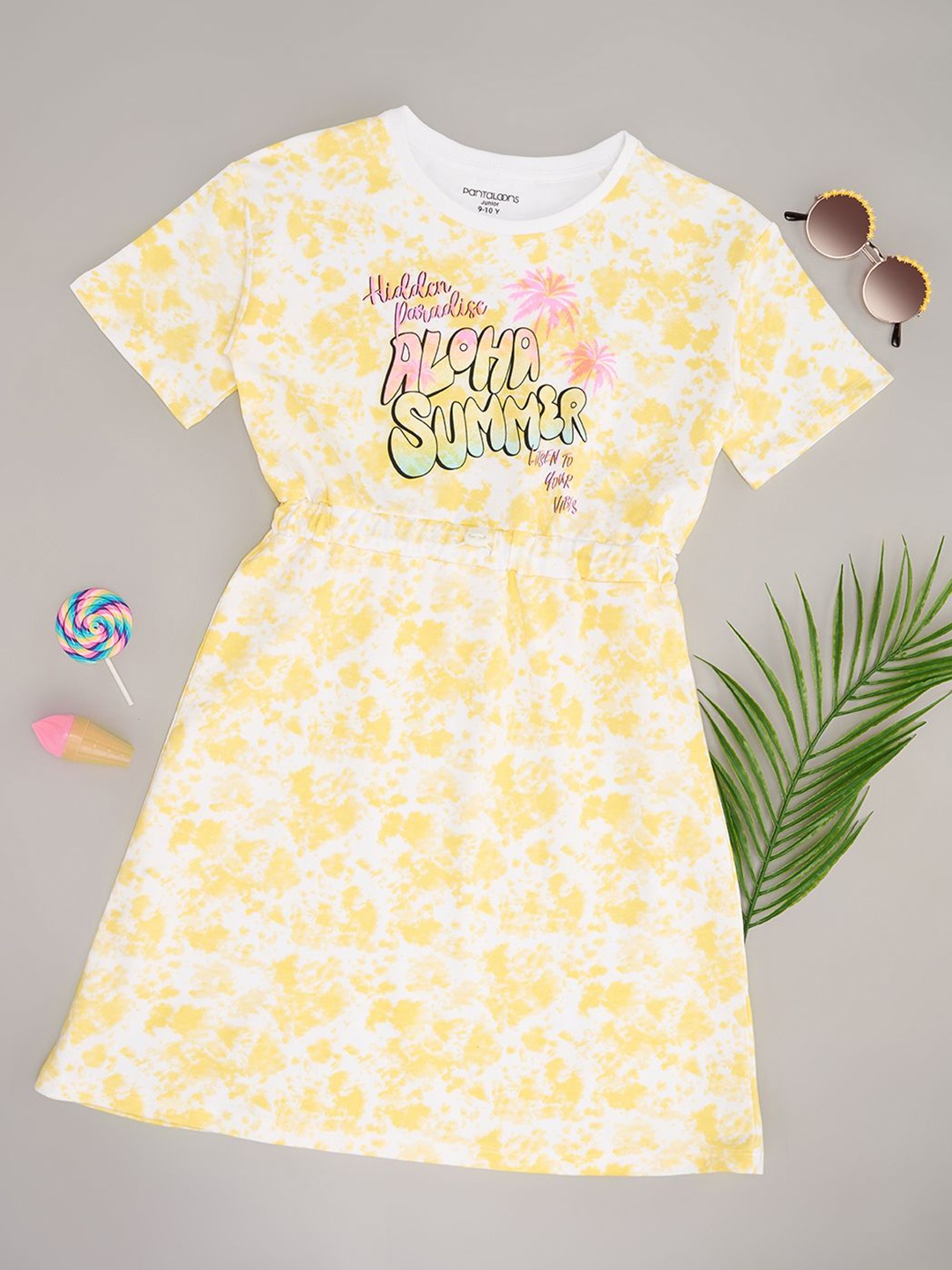 

Pantaloons Junior Girls Printed Pure Cotton Fit & Flare Dress, Yellow