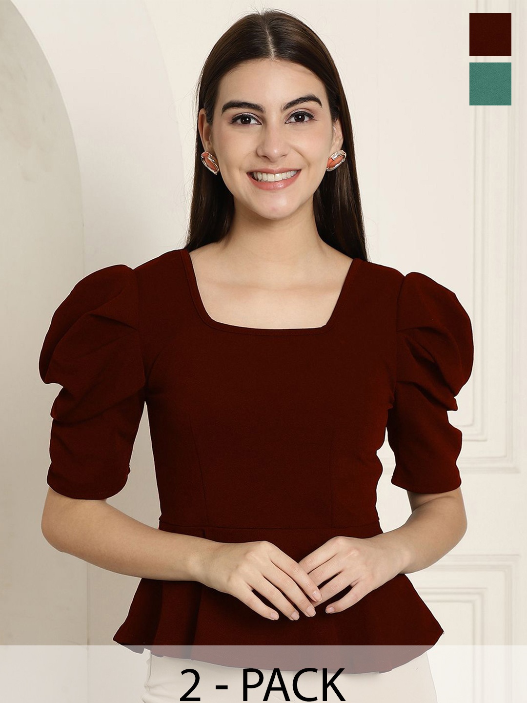 

Tromko Women Pack Of 2 Peplum Top, Multi