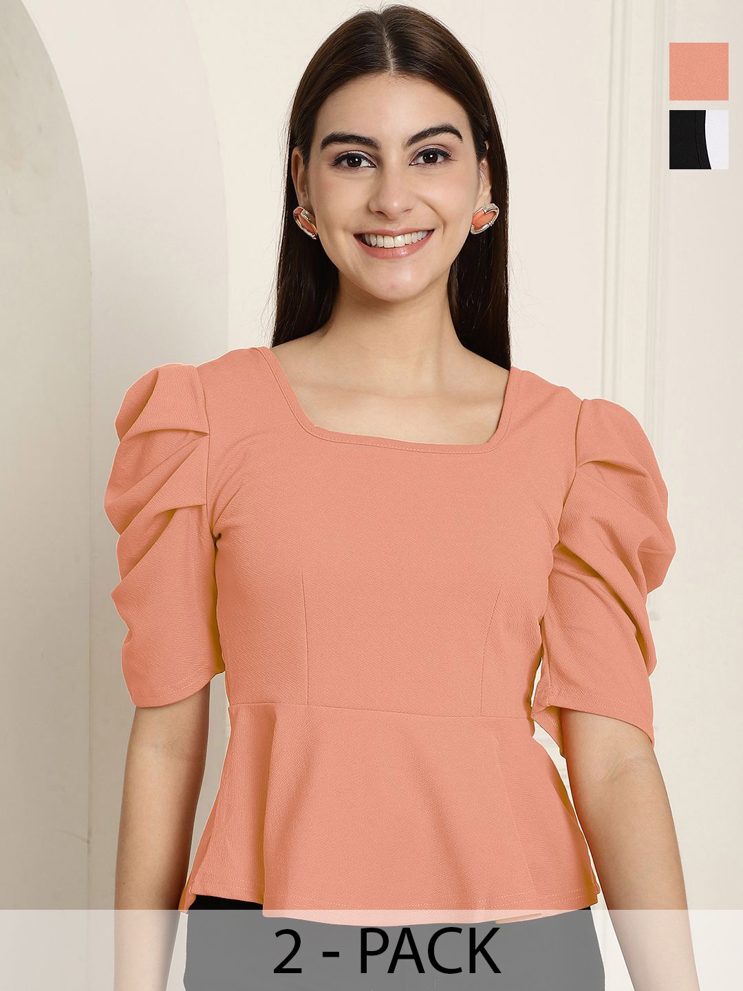

Tromko Women Puff Sleeve Top Pack of 2, Multi
