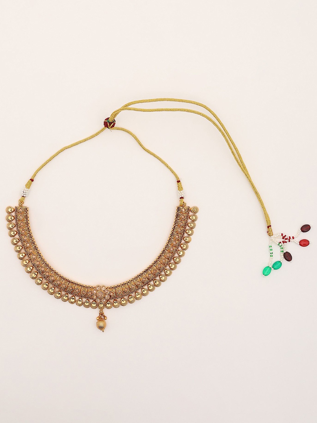 

Exotic India Stone Studded Brass Necklace With Earrigns, Gold