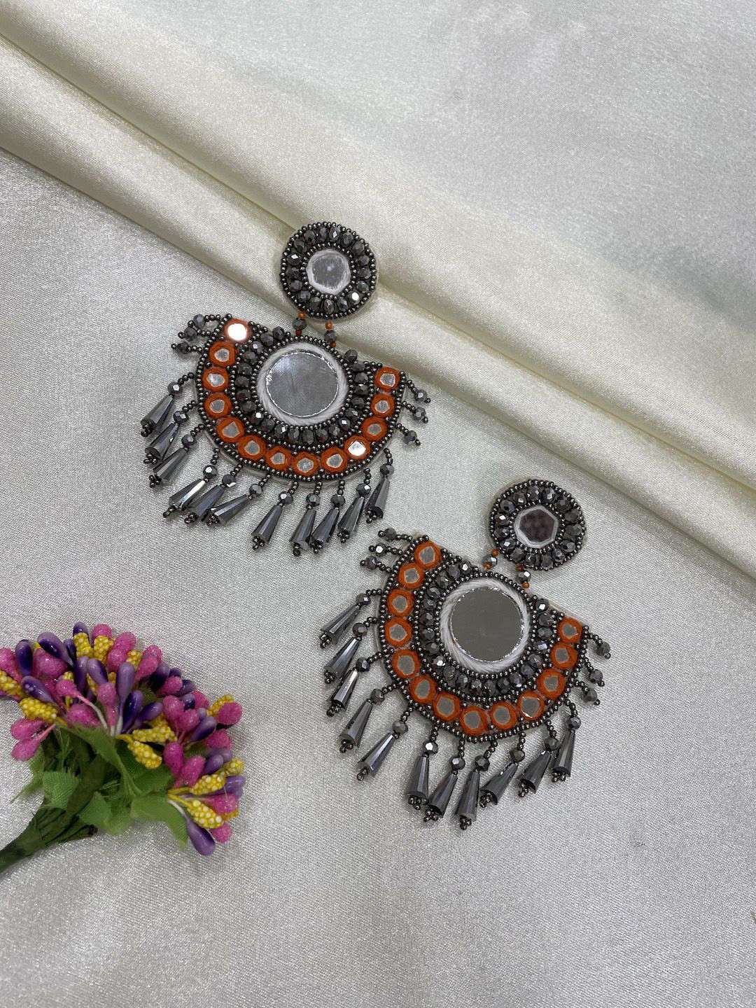 

Digital Dress Room Artificial Stones Studded & Beaded Contemporary Drop Earrings, Black