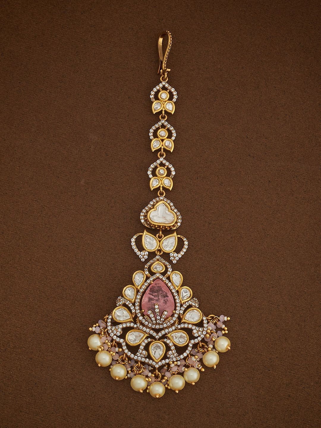 

Kushal's Fashion Jewellery Kundan Studded Maang Tikka Head Jewellery, Gold