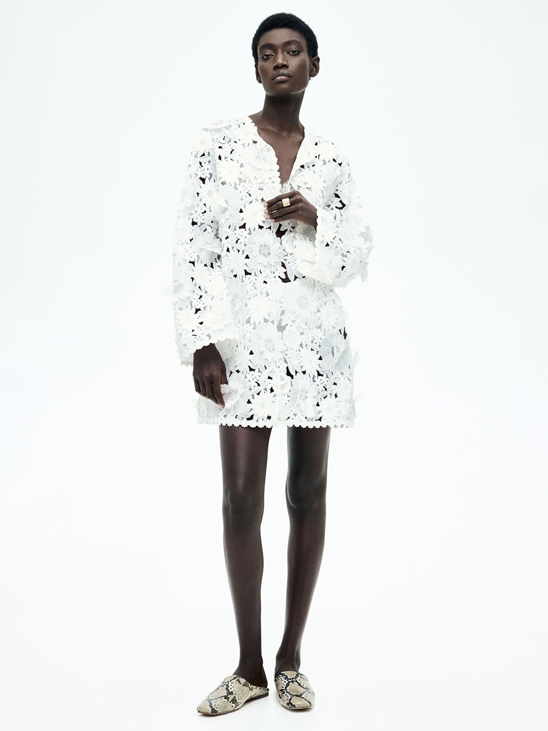 

H&M Floral-Appliqued Lace Dress, White