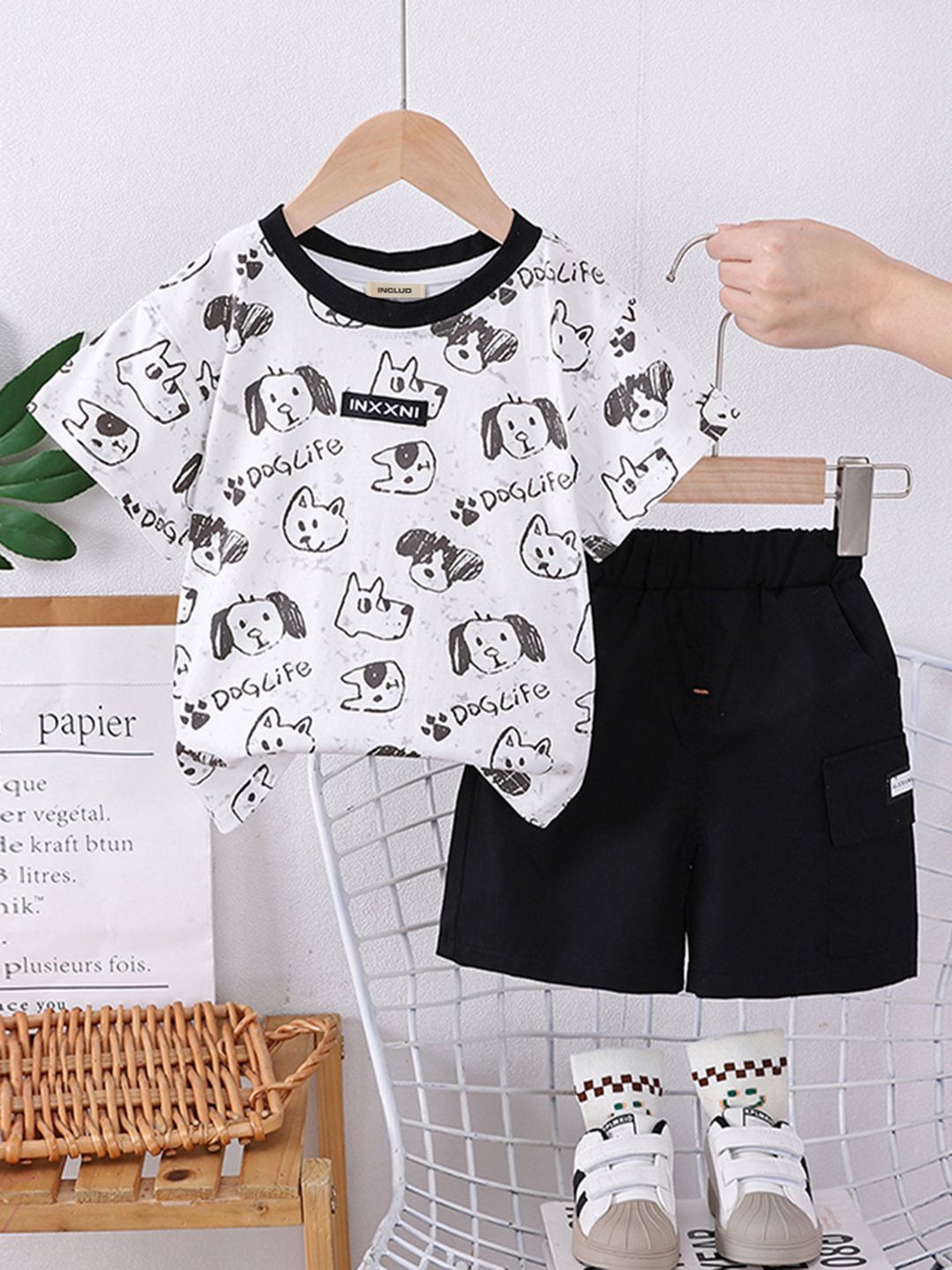 

INCLUD Boys Printed Short Sleeves T-Shirt With Shorts, Black