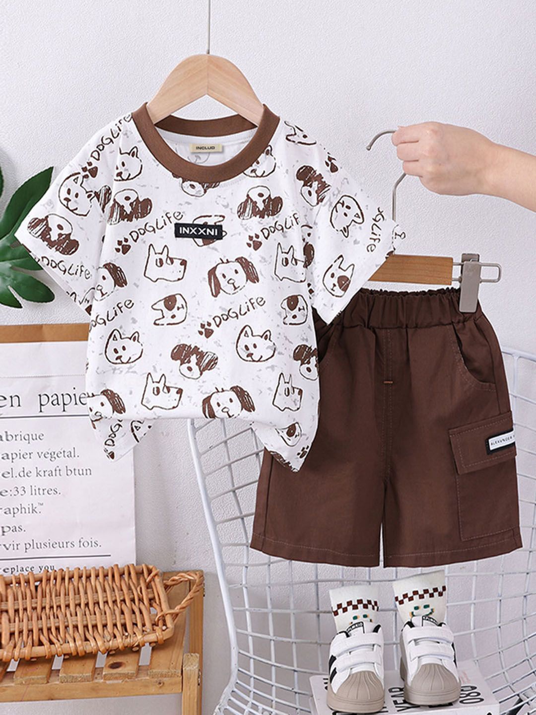 

INCLUD Boys Dog Printed T-shirt With Shorts, White