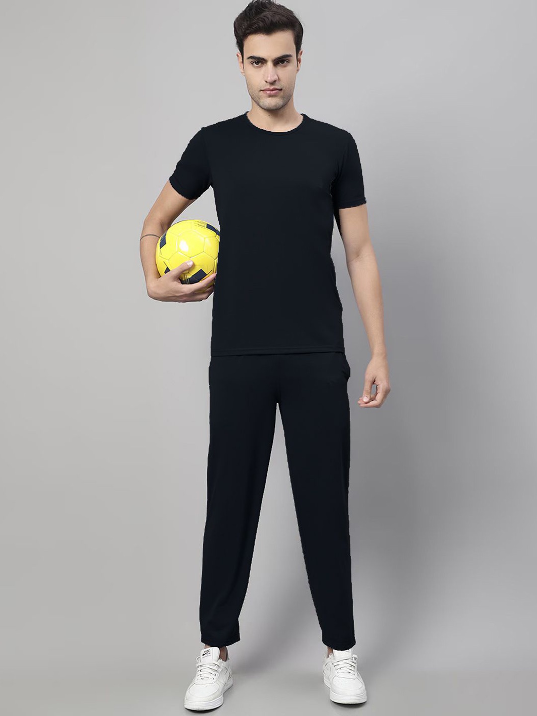 

SYMVI Round Neck T-Shirt & Trousers Co-Ord Set, Black