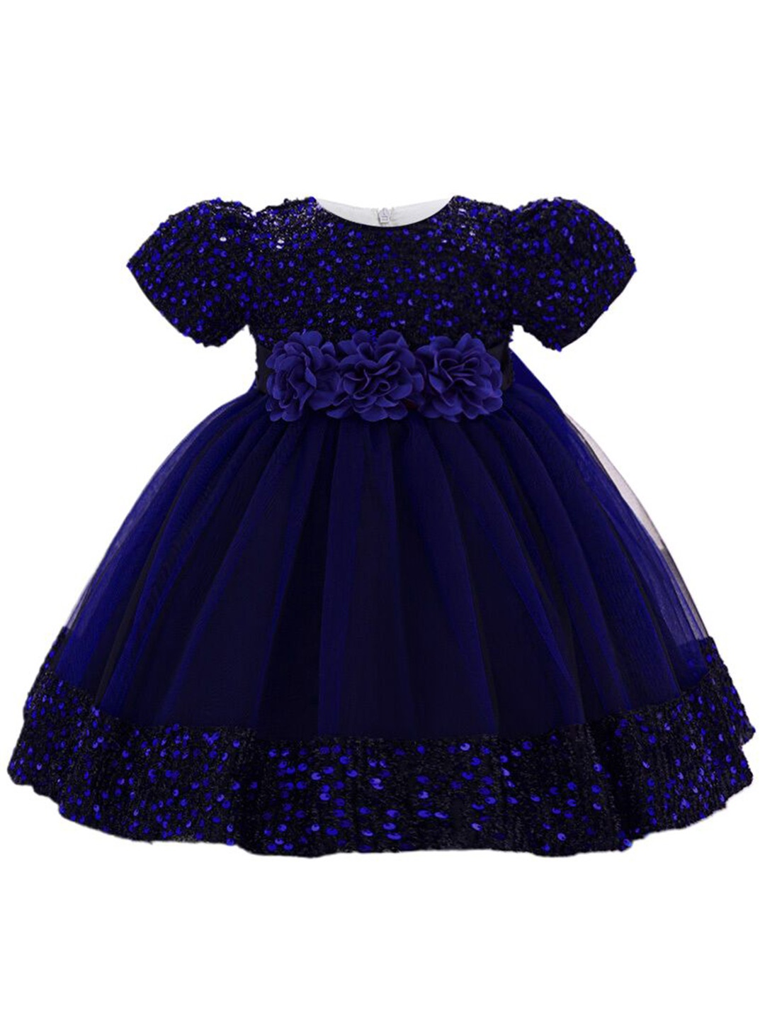 

StyleCast x Revolte Embellished Applique Net Balloon Dress, Navy blue