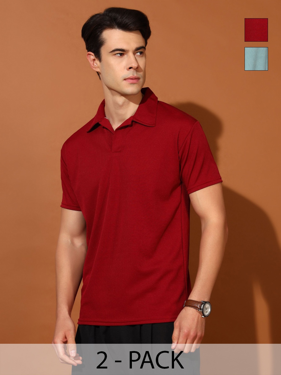 

Christy World Men 2 Polo Collar Applique T-shirt, Multi